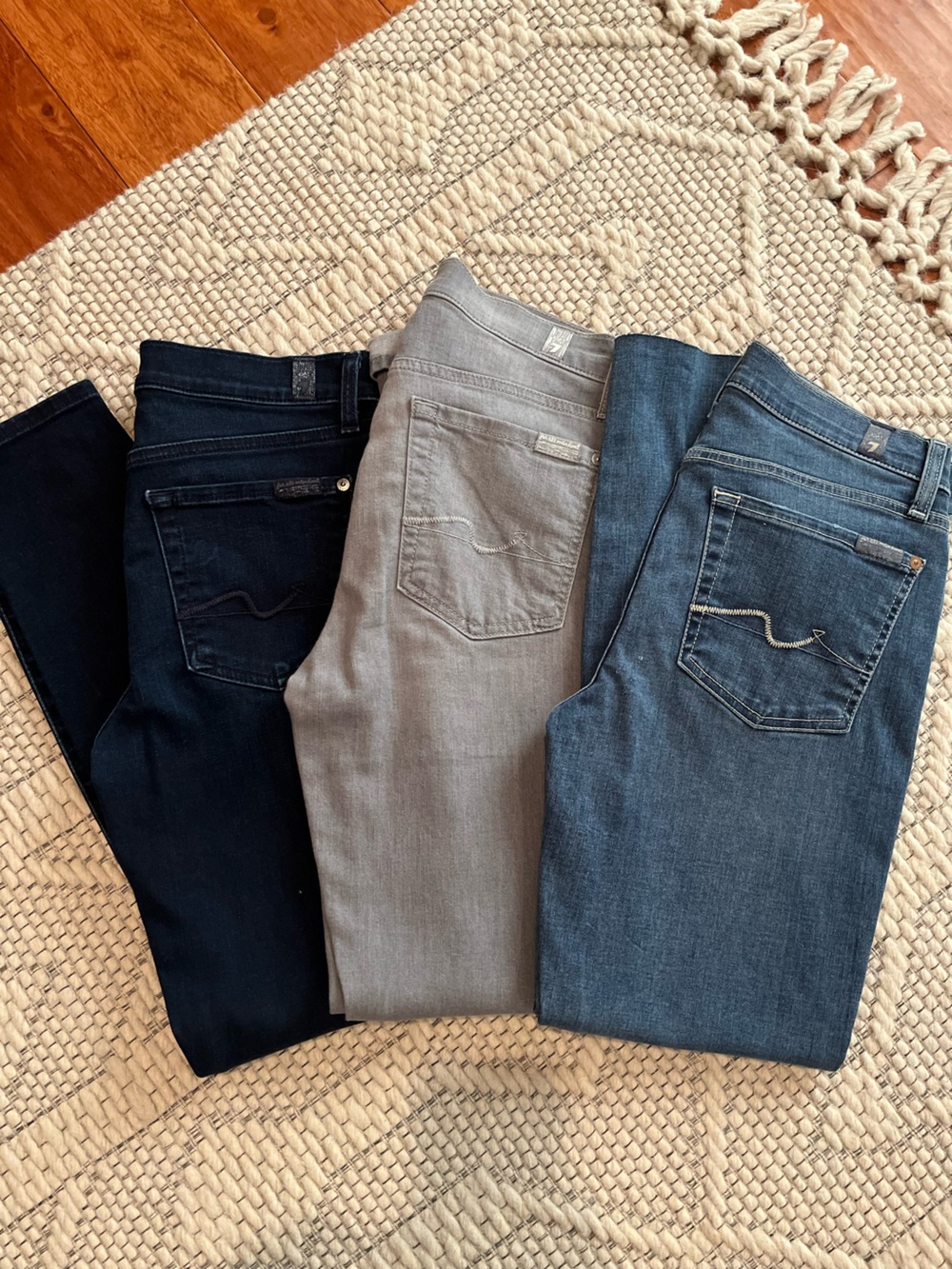 7 For All Mankind Skinny Jeans - Dark Blue, Gray, and Medium Blue Gwenevere